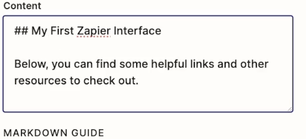 Styling text in a Zapier interface with markdown