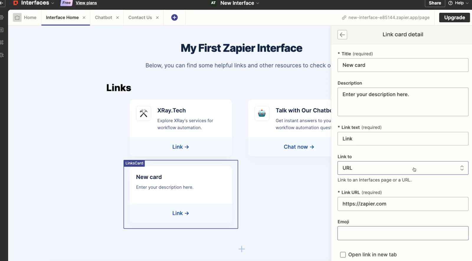 A Zapier interface with link cards