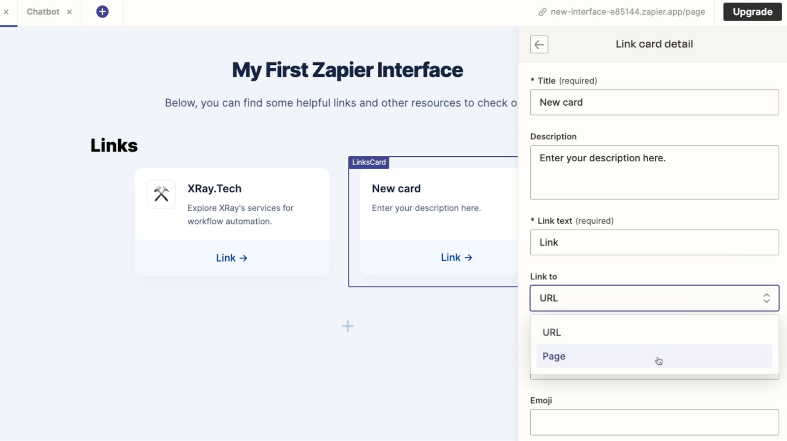 Linking to an internal page in a Zapier interface