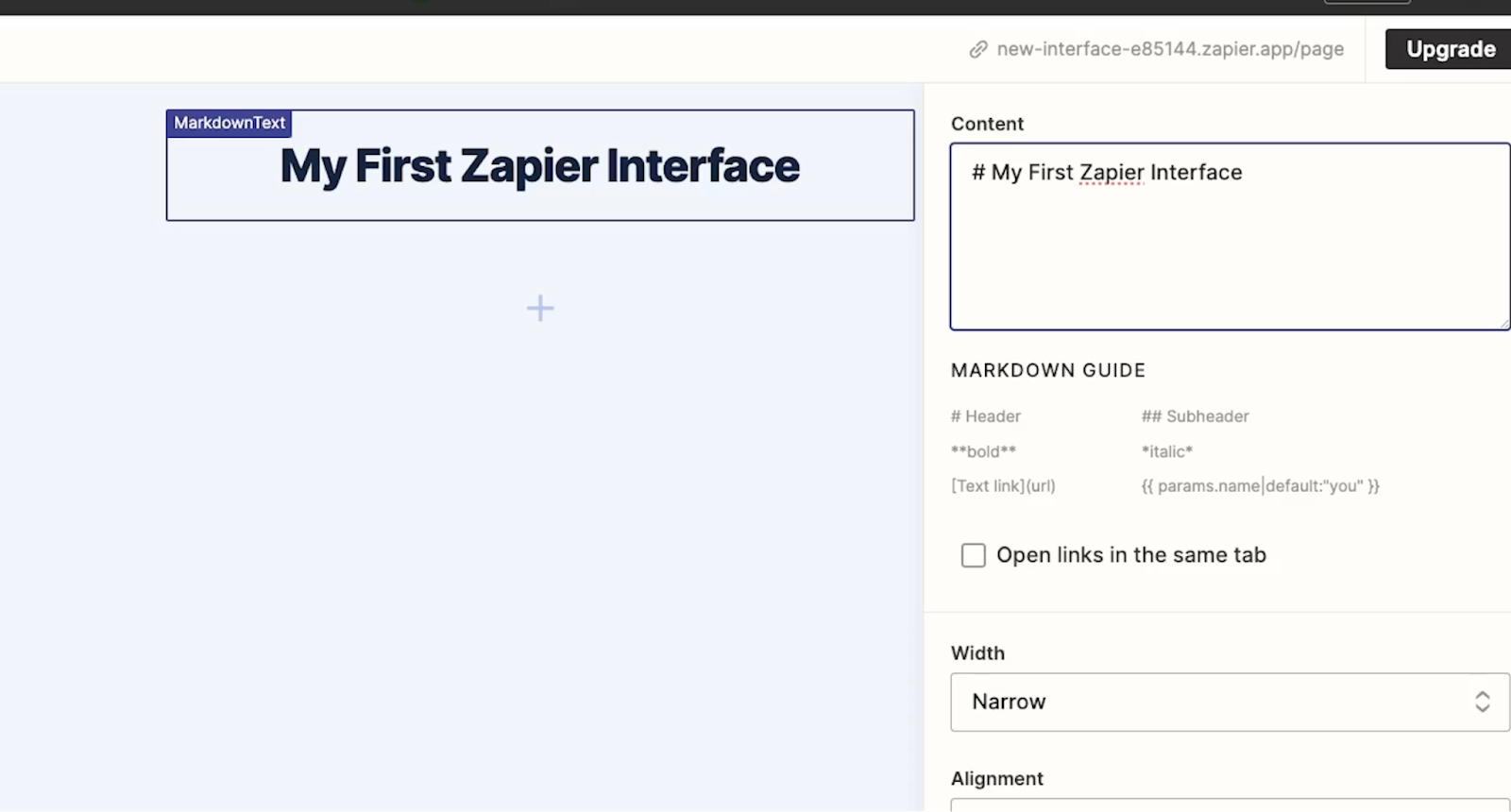 Customizing context in a Zapier interface text component