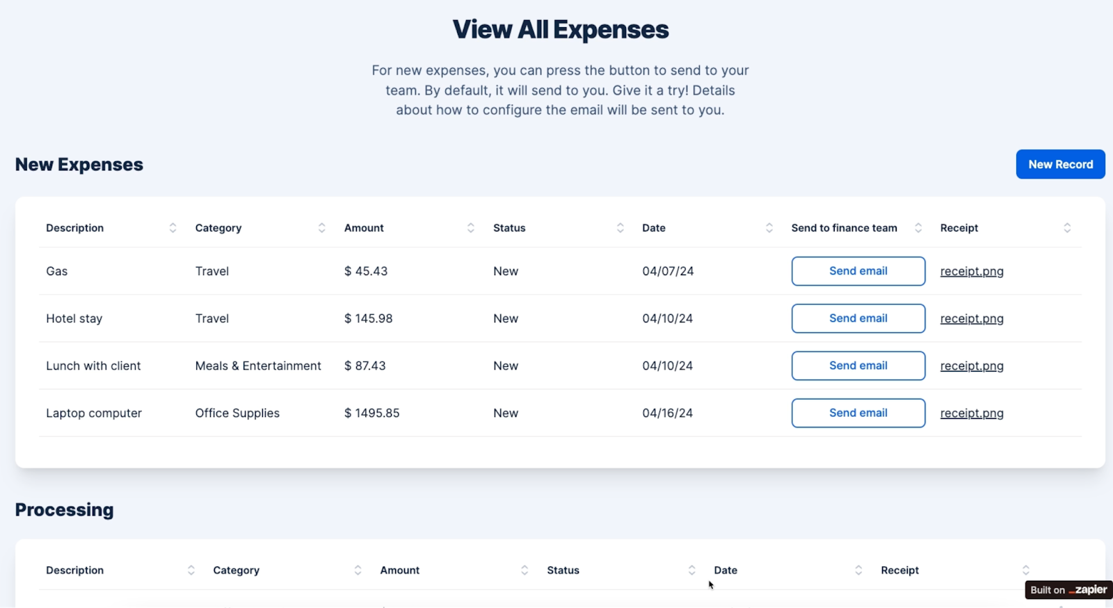 A Zapier interface for submitting company expenses