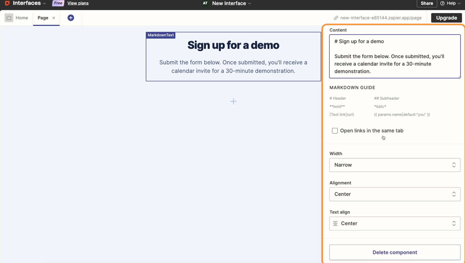 The editing panel in a Zapier interface