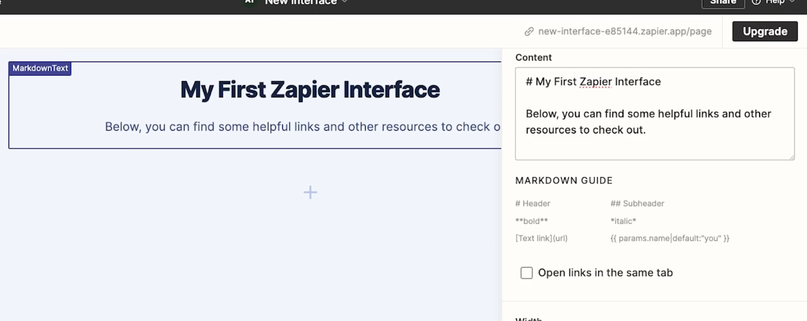 Adding a description to a Zapier interface component