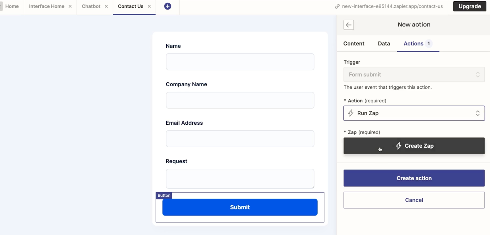 Creating a Zap connected to a form component