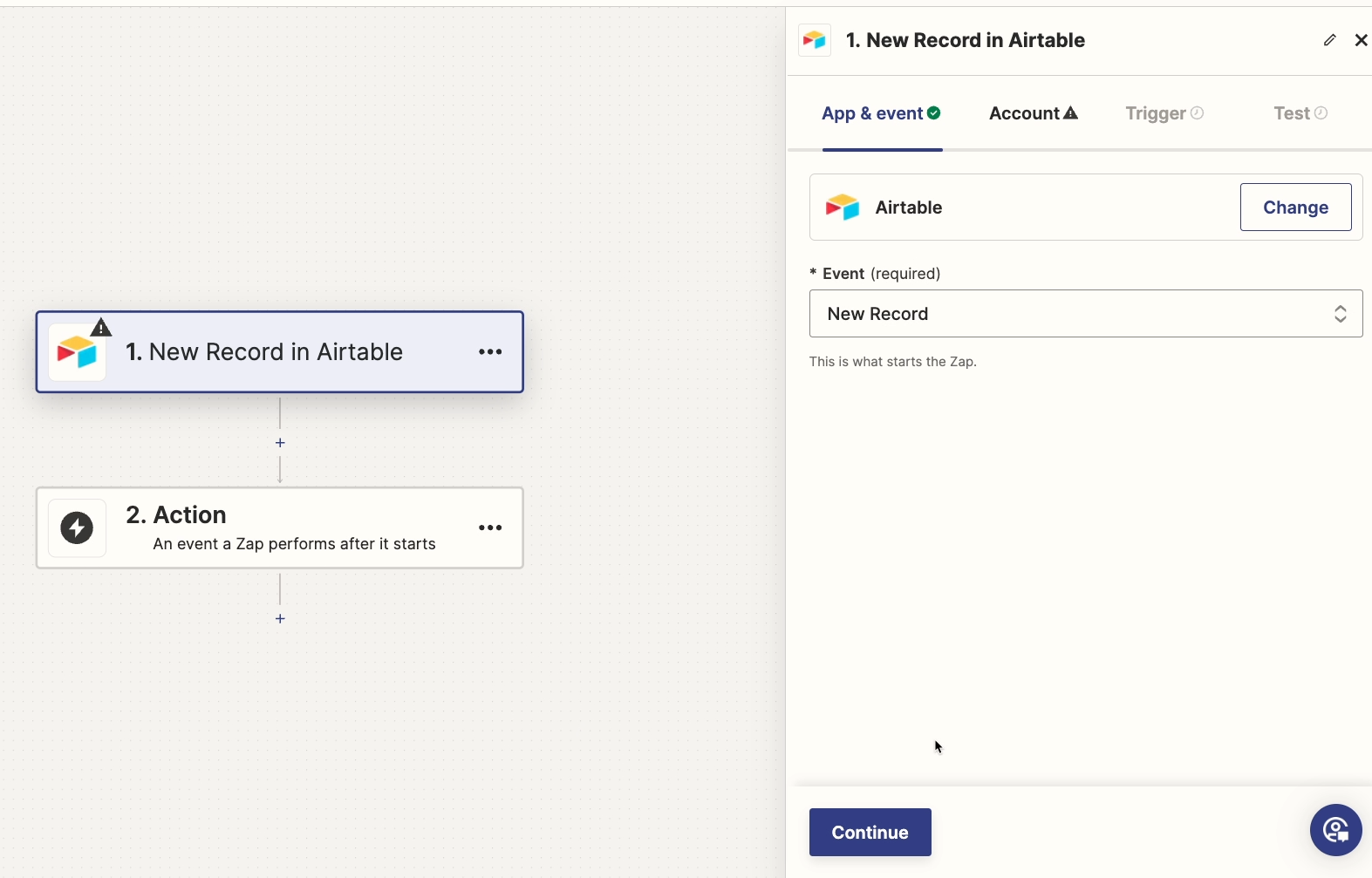 Adding a "New Record in Airtable" trigger to a Zap