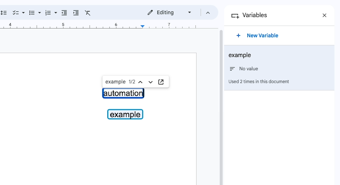 Assigning a value to a variable in a Google doc