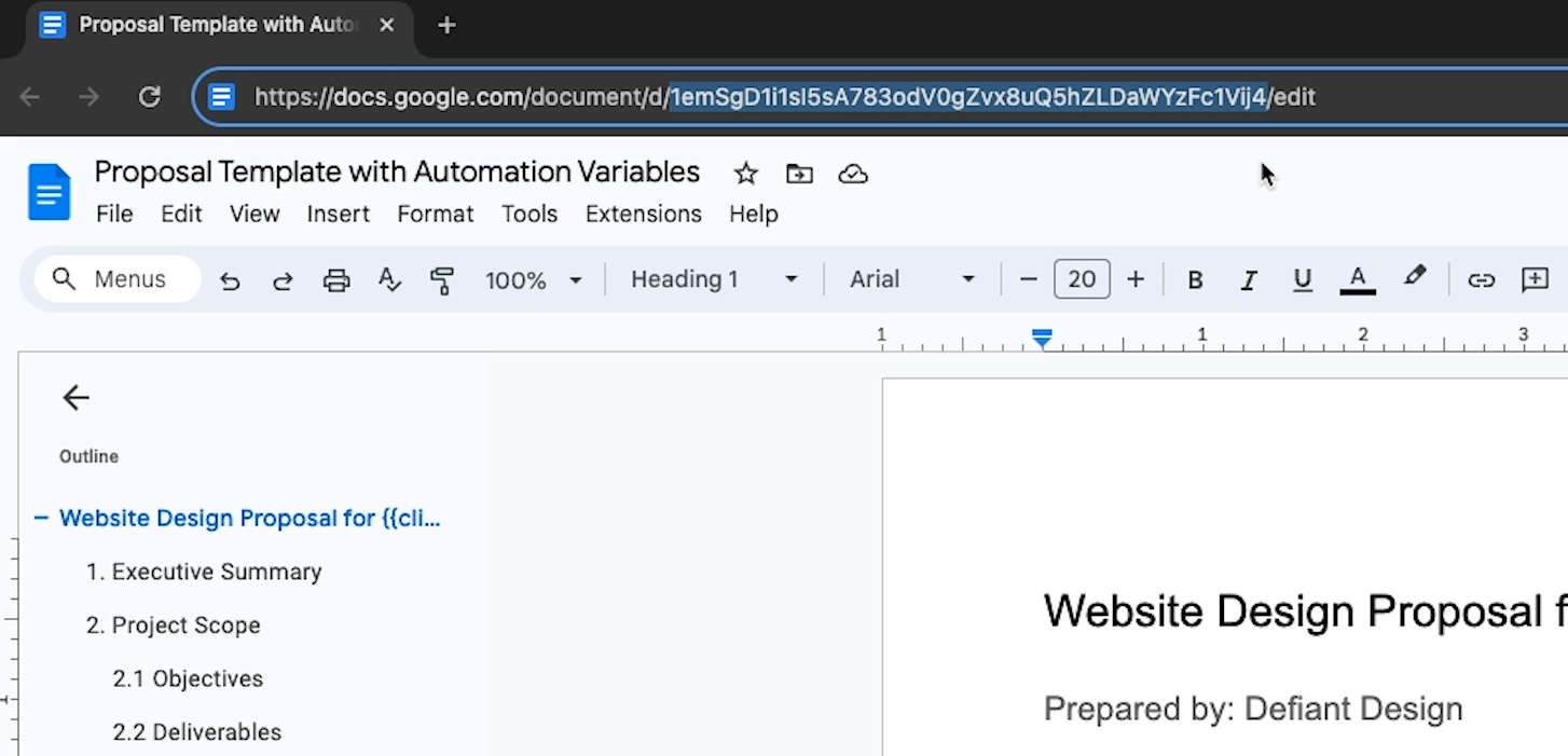 Copying a Google Doc's ID from the URL bar