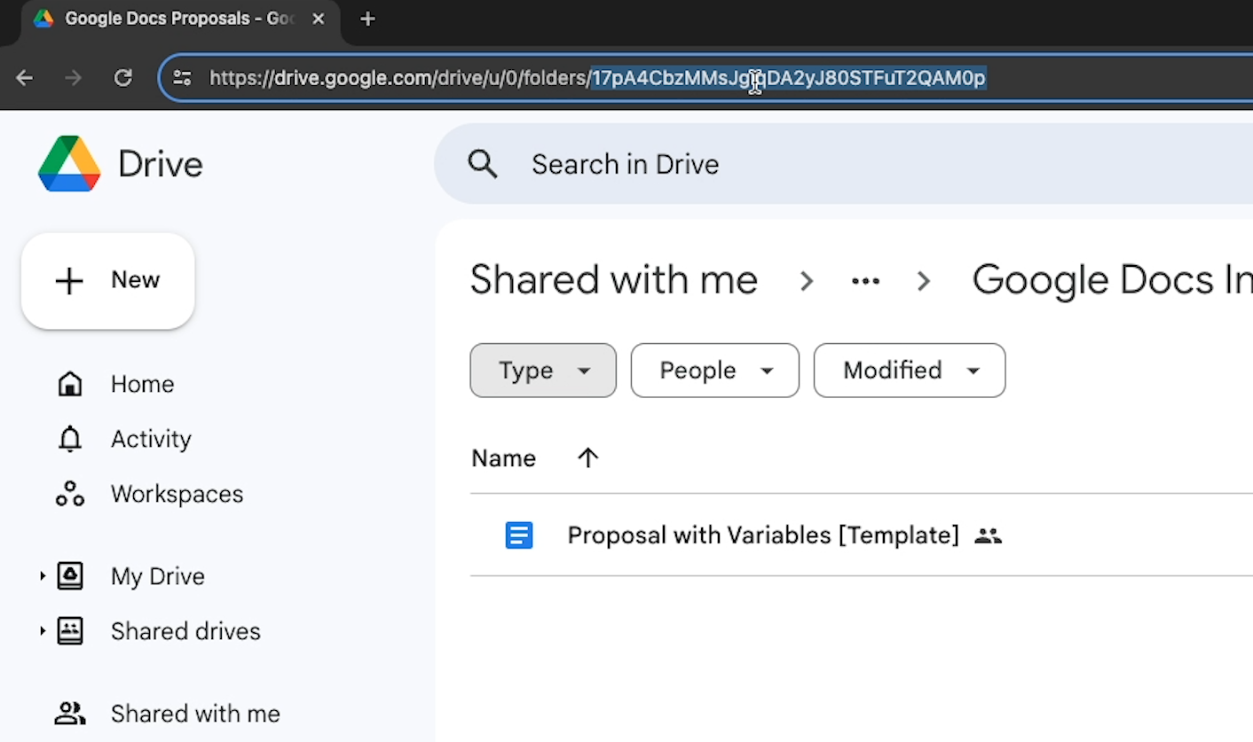 copying a Google drive folder's ID from the URL bar