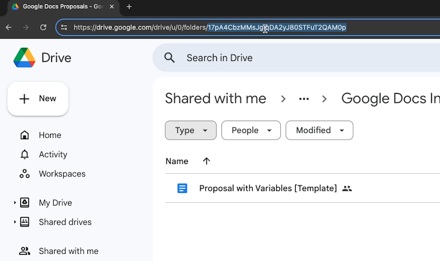 copying a Google drive folder's ID from the URL bar 