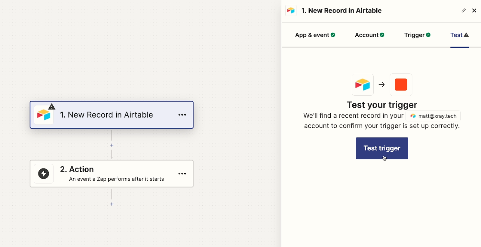 Testing the Airtable trigger in Zapier