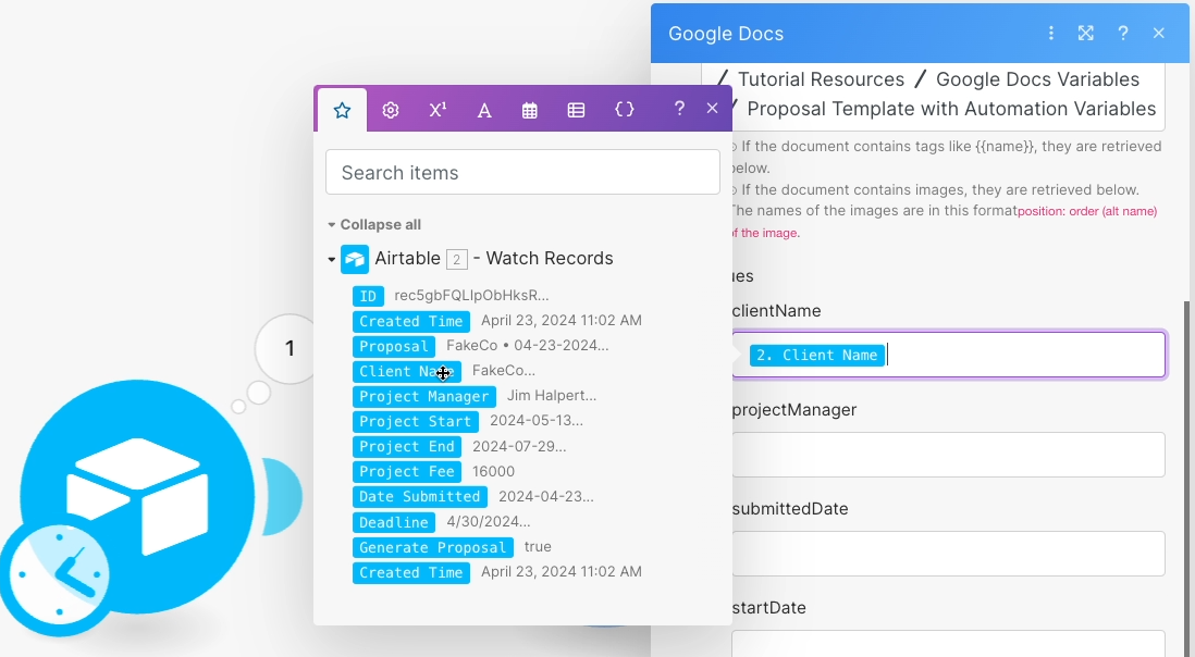 Mapping data to variables in Make