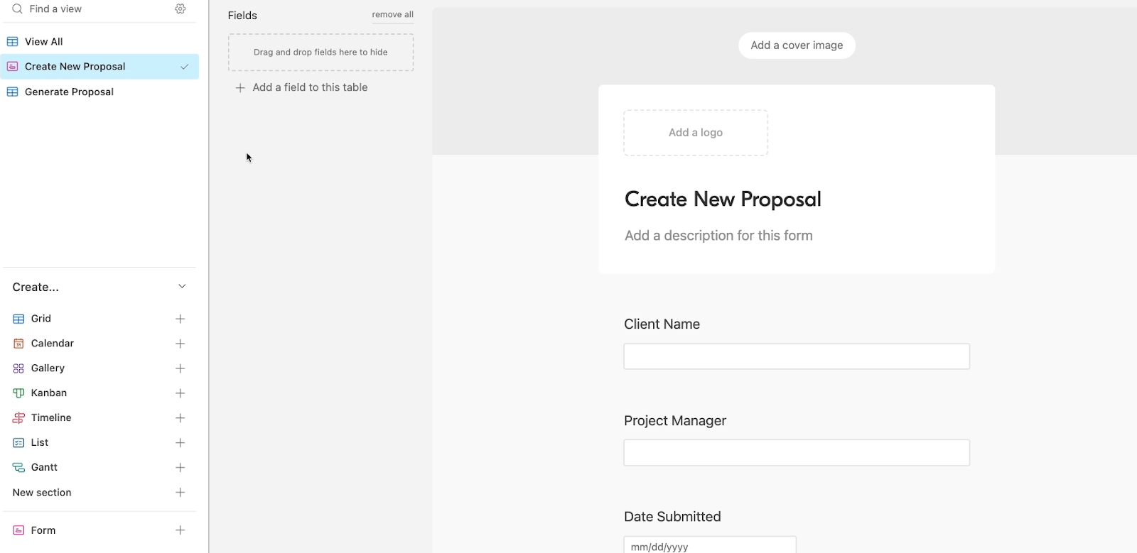 An Airtable form that will collect data for the template