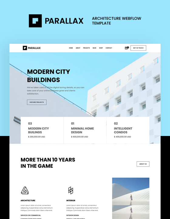 Parallax - New Architecture Webflow Template