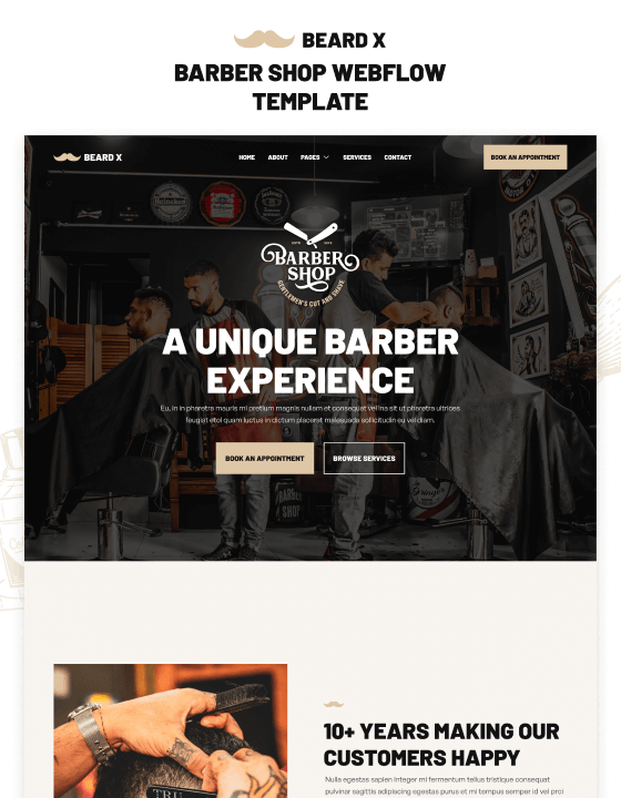 Beard X - New Barber Webflow Template