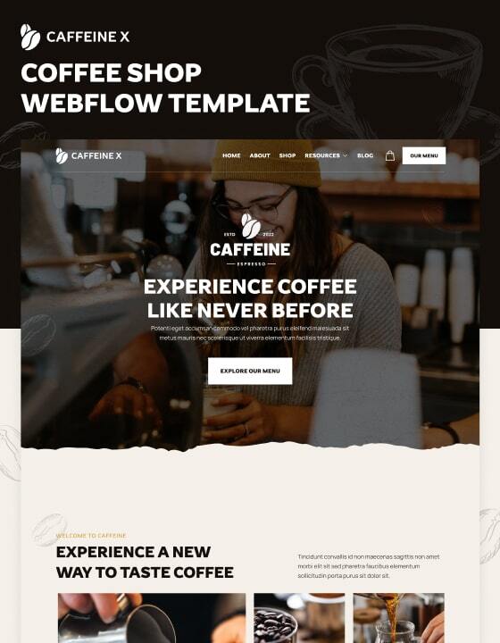 Caffeine X - New Coffee Shop Webflow Template