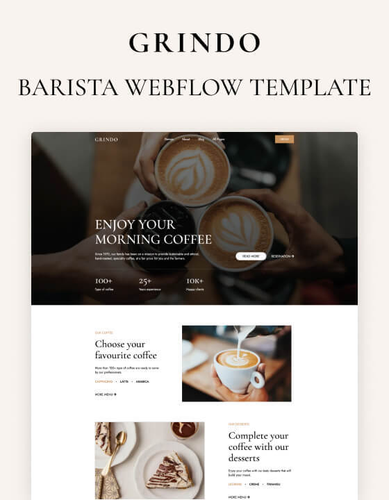 Grindo 128 - New Coffee Shop Webflow Template