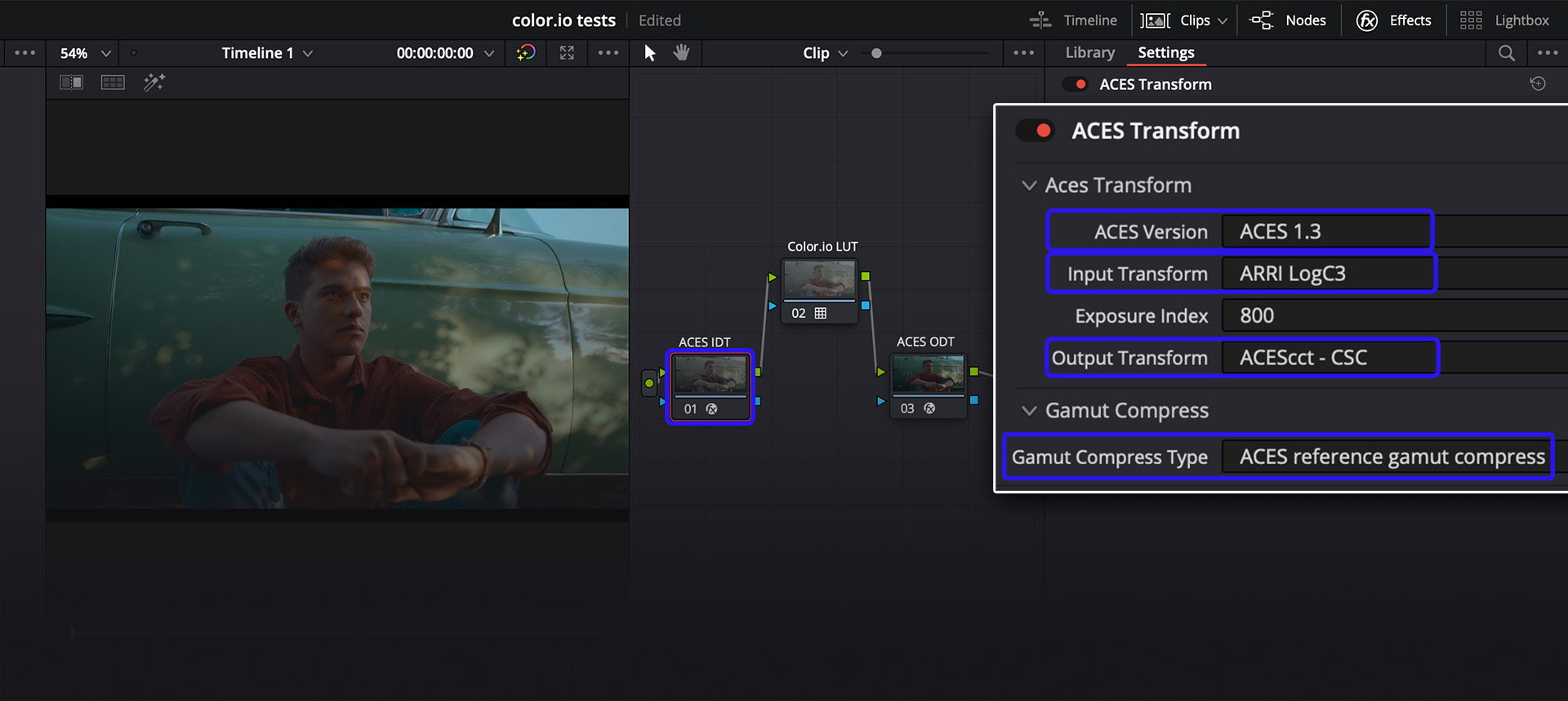 ACES Input Device Transform for Arri LOG-C footage applied in Davinci Resolve