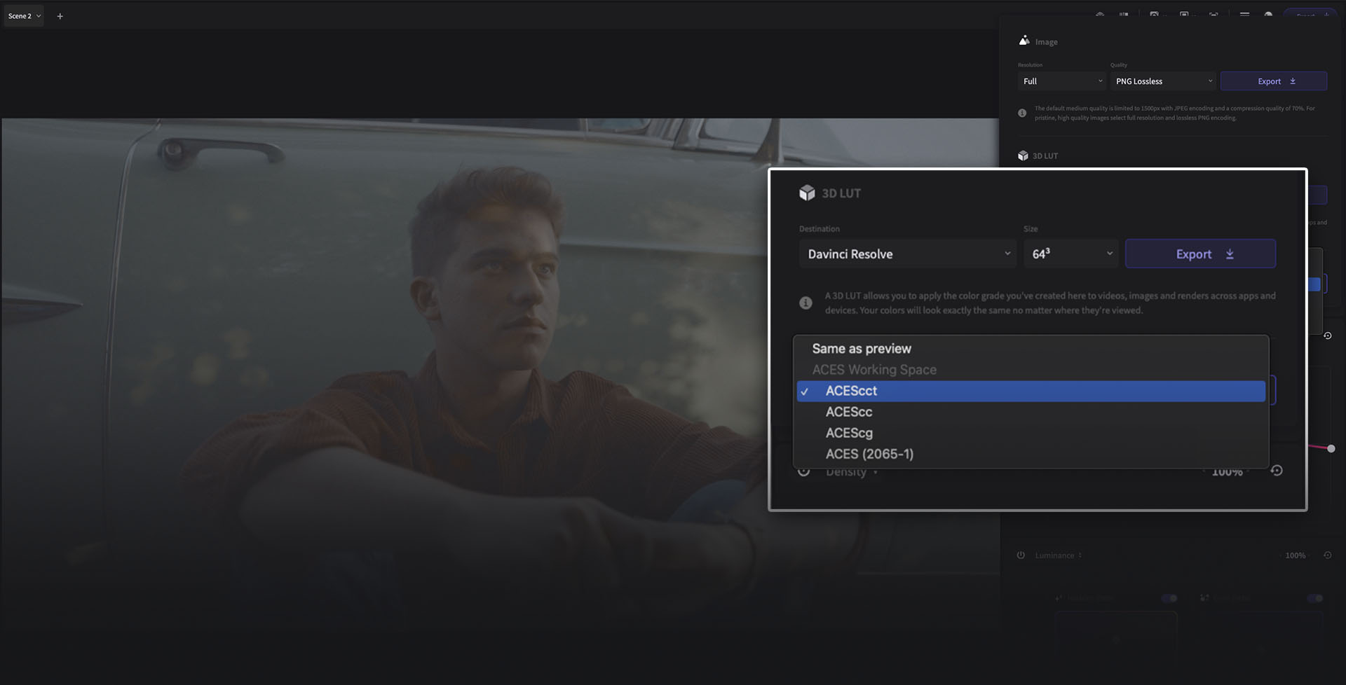 Color.io - online color grading software user interface. Export 3D LUTs with color management for ACEScct workflow