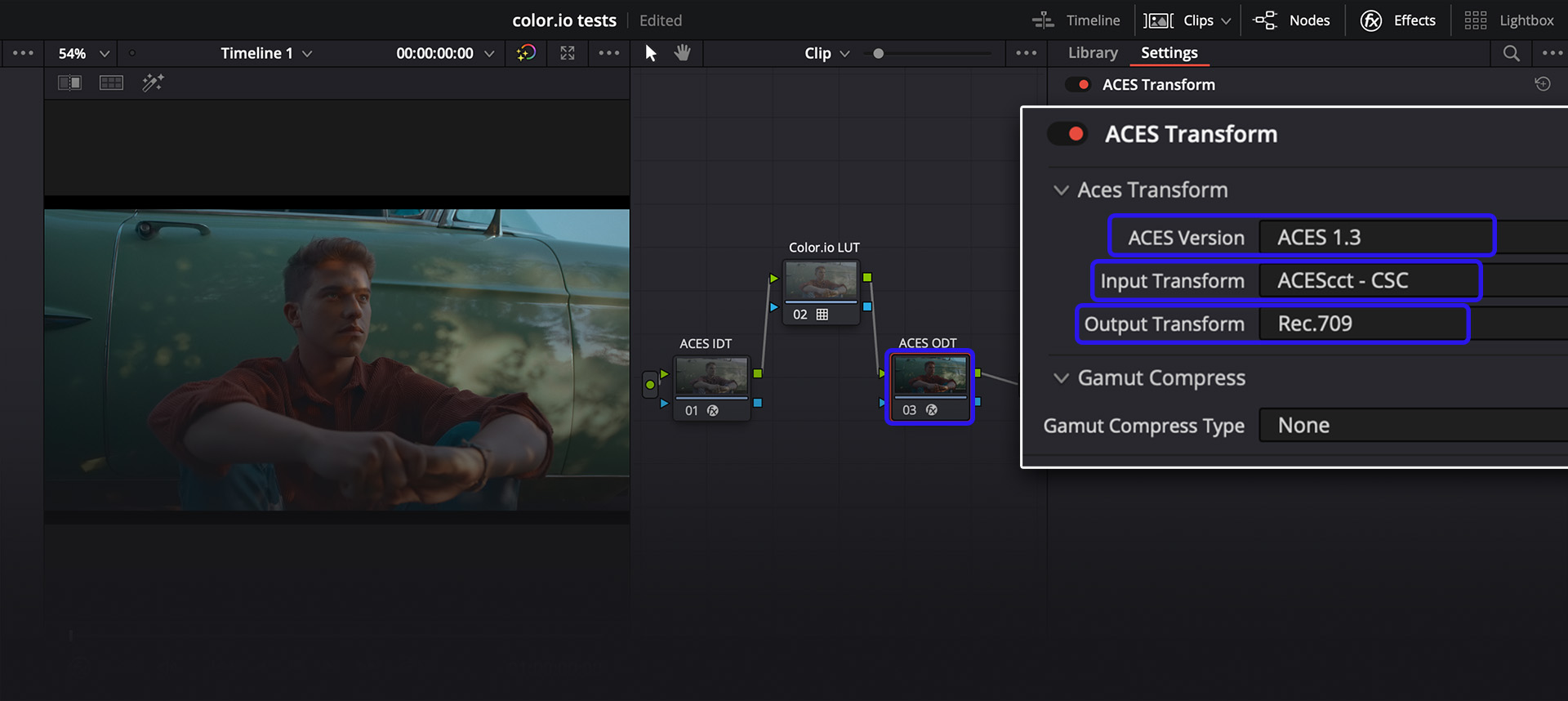 ACES Output Device Transform applied in Davinci Resolve