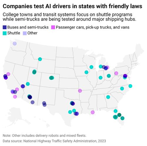 Heatmap of states experimenting with self-driving vehicles