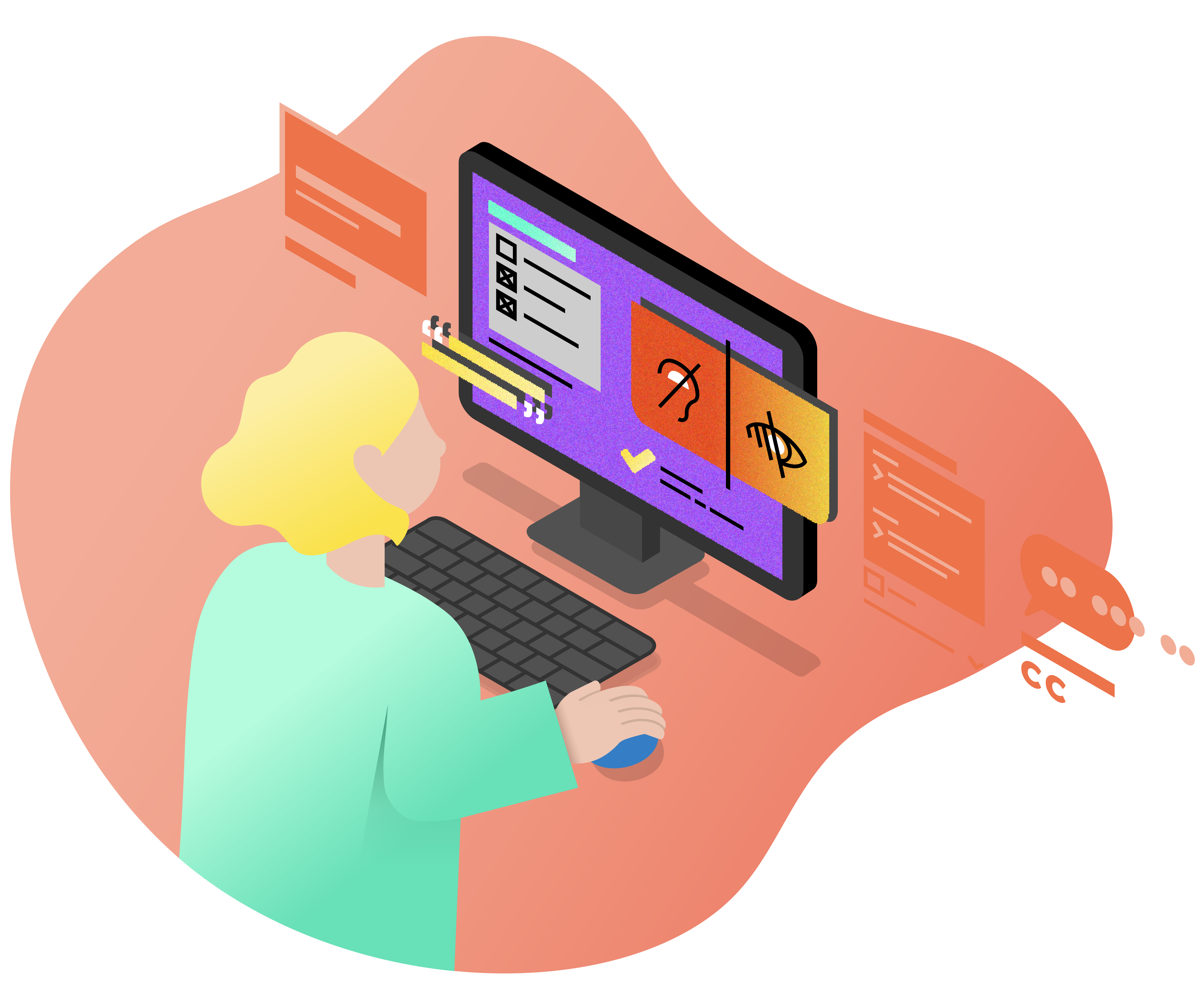 Presentation designer working on accessibility application and settings on a computer