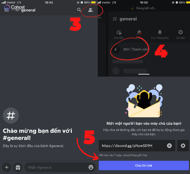 Chia sẻ link phòng cho bạn bè trên Discord bằng smartphone