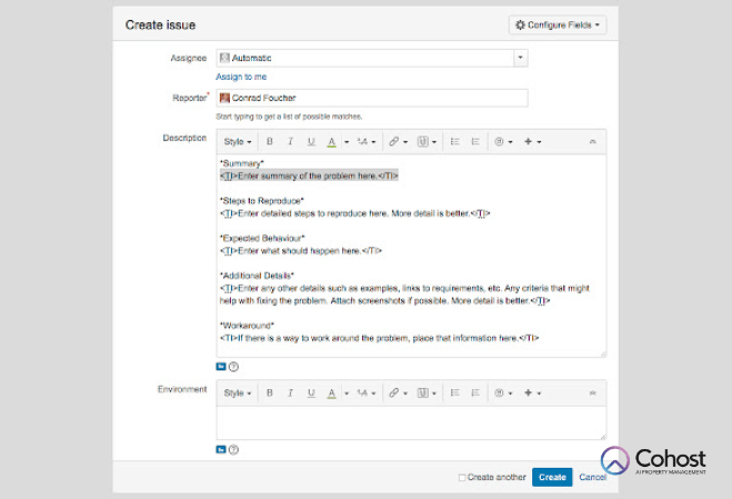 Những thông tin bắt buộc phải điền khi tạo issue là Project, Issue Type, Summary và Reporter