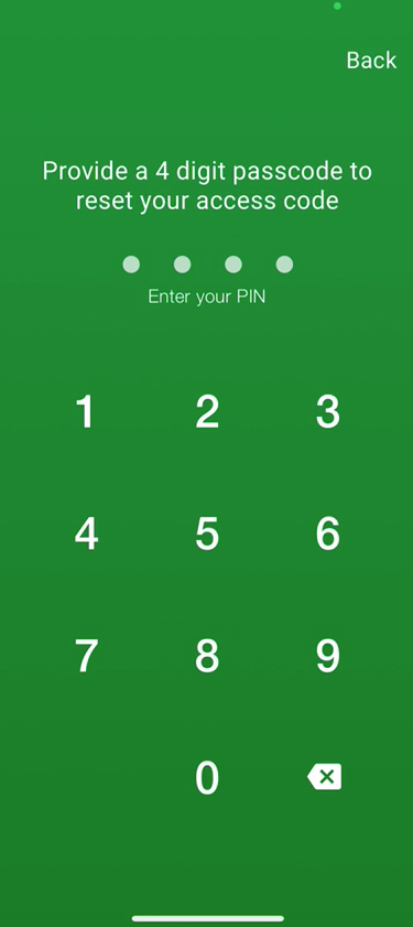 Captura de pantalla de entrar código de acceso