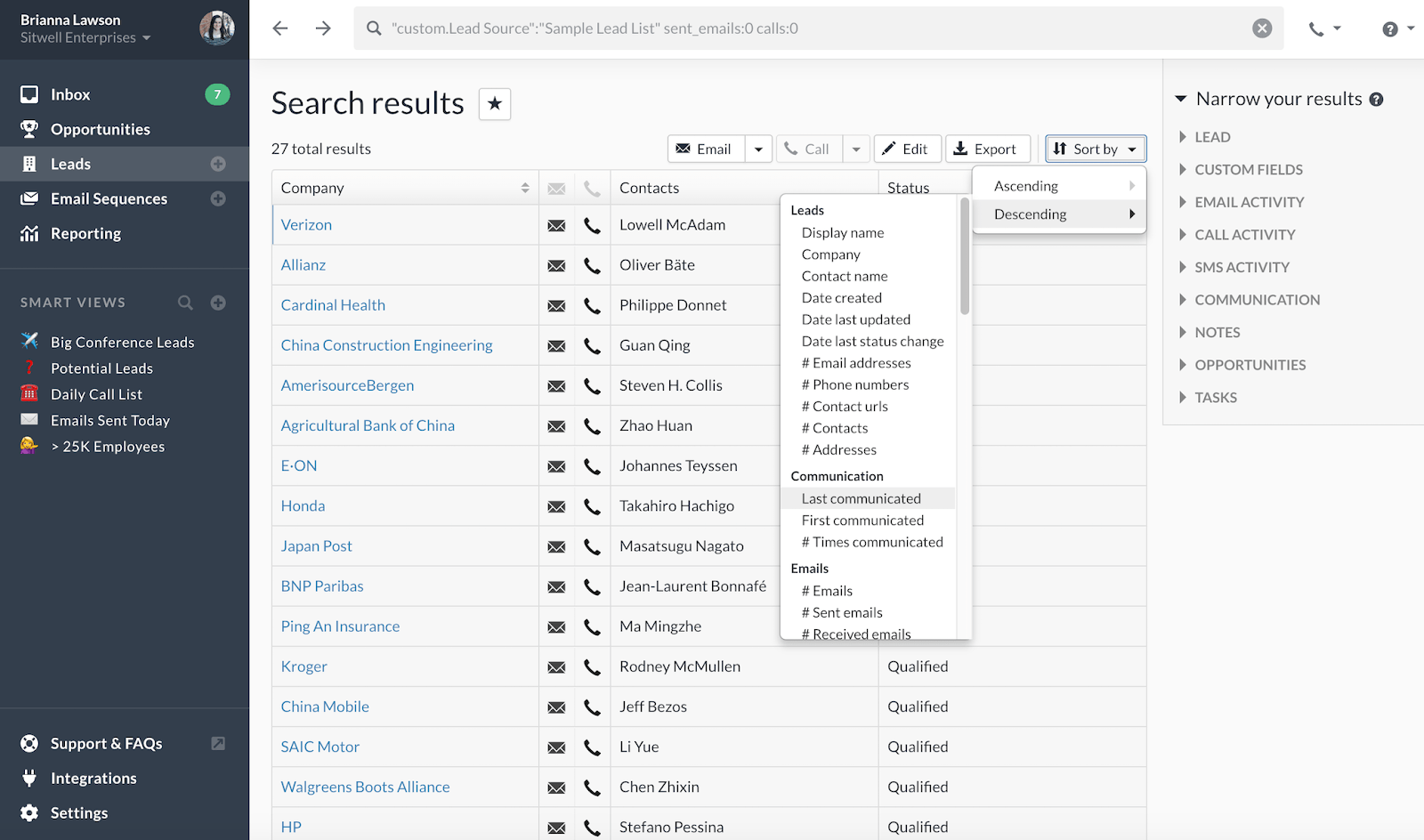 Powerful search features in Close