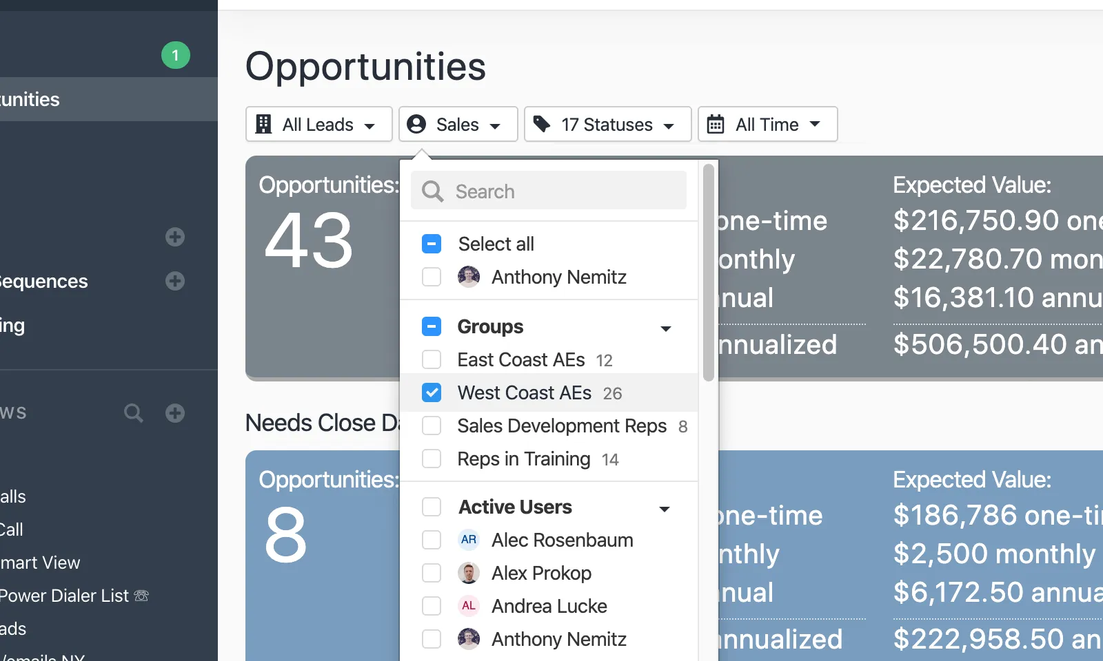 Sales CRM - Filter Opportunities by Groups