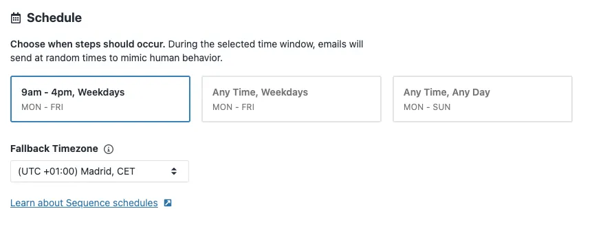 Select a schedule for your sequence