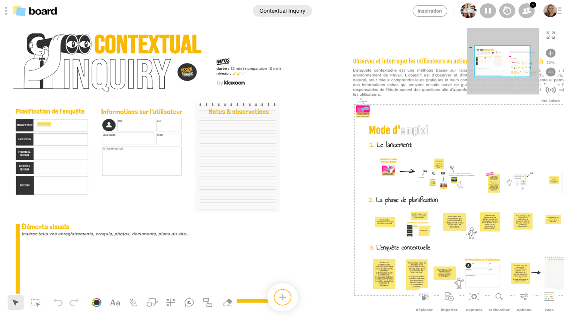 Design thinking : contextual inquiry template |Klaxoon