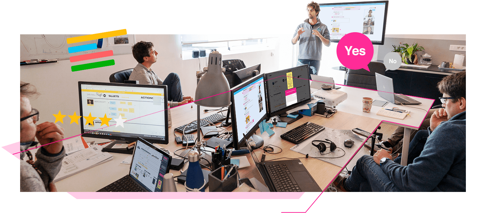 A team works together on an agile project