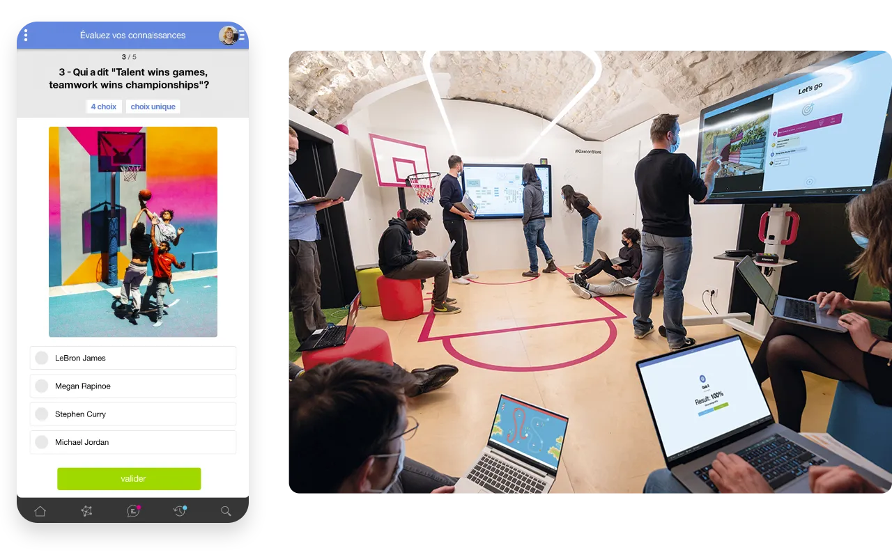 Un atelier est organisé avec une dizaine de personnes. Un quiz est lancé "Qui a dit : Talent wins games, teamwork wins championship" ?