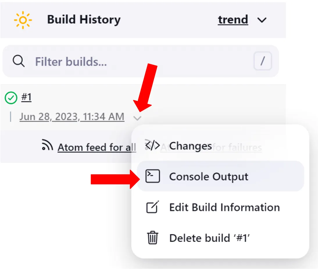 build history console output