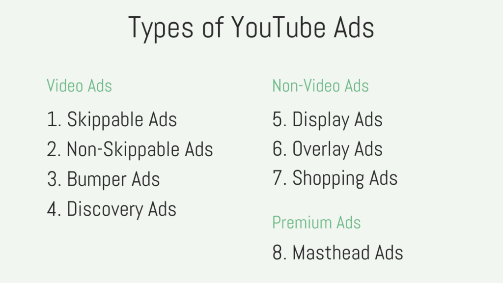 YouTube Ad Types This way you pick the RIGHT one for your goal