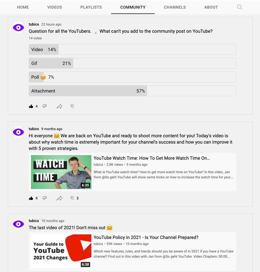 YouTube community posts