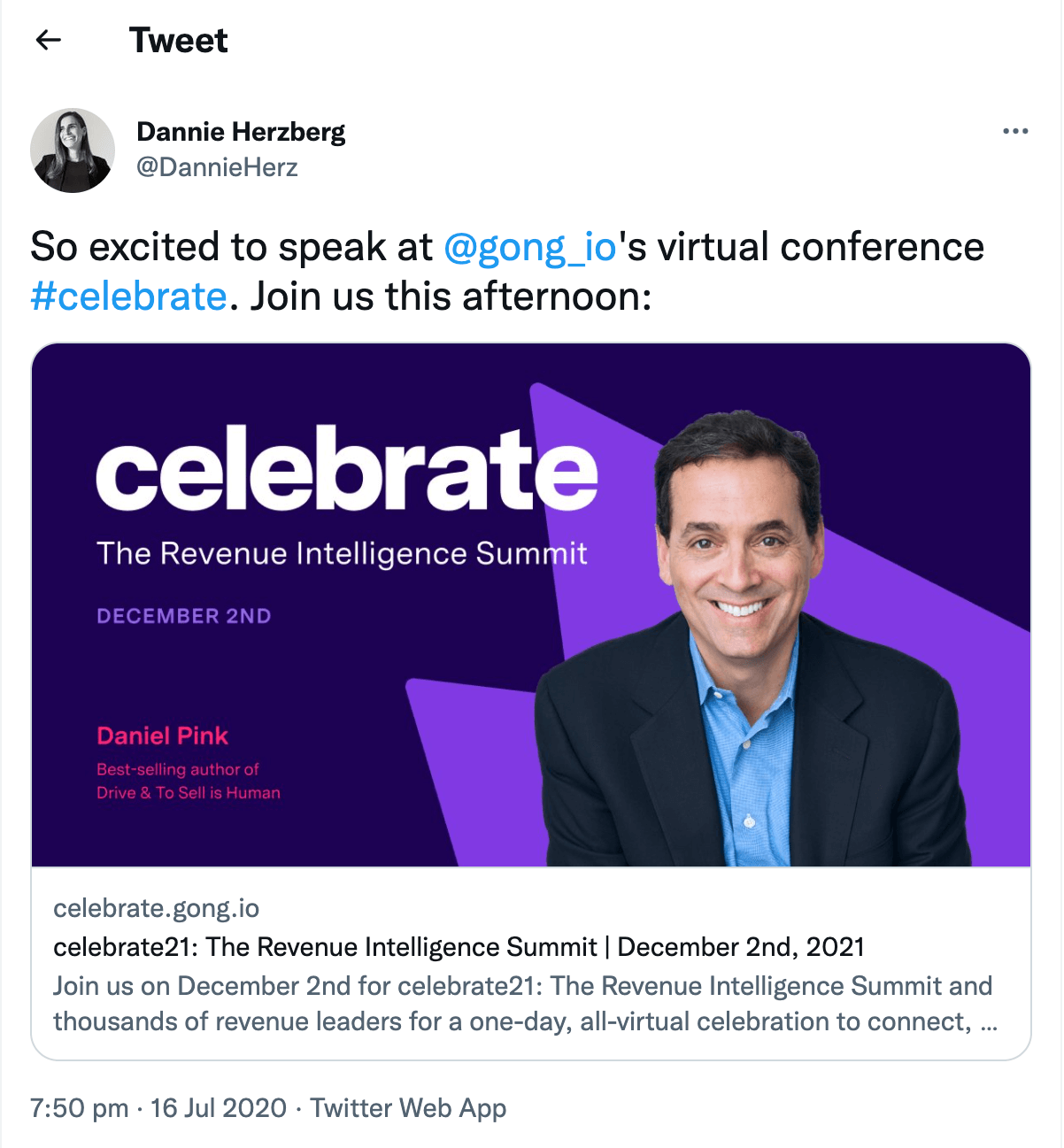 Celebrate by Gong speaker tweet