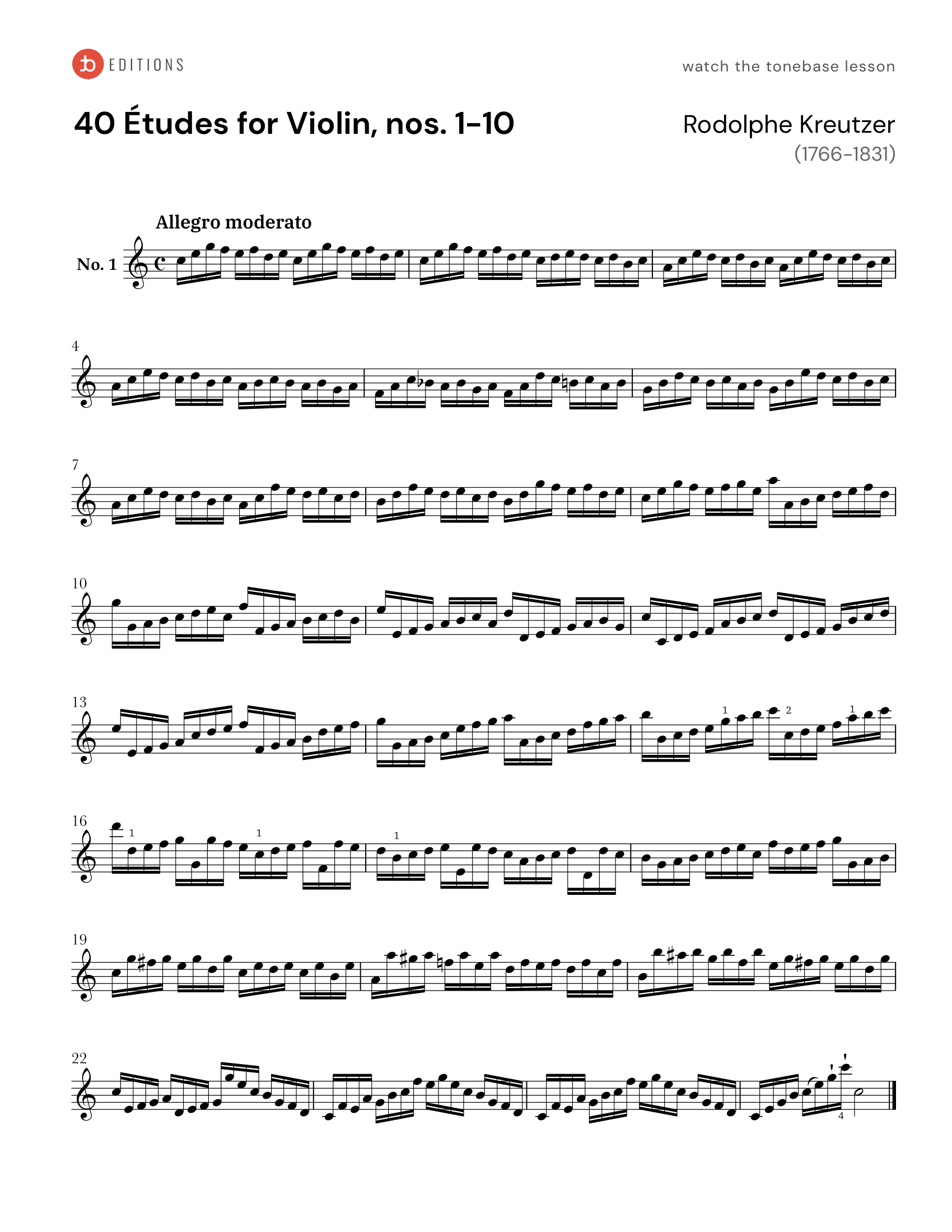 Rodolphe Kreutzer 40 Études for Violin No. 110 Free Violin Sheet