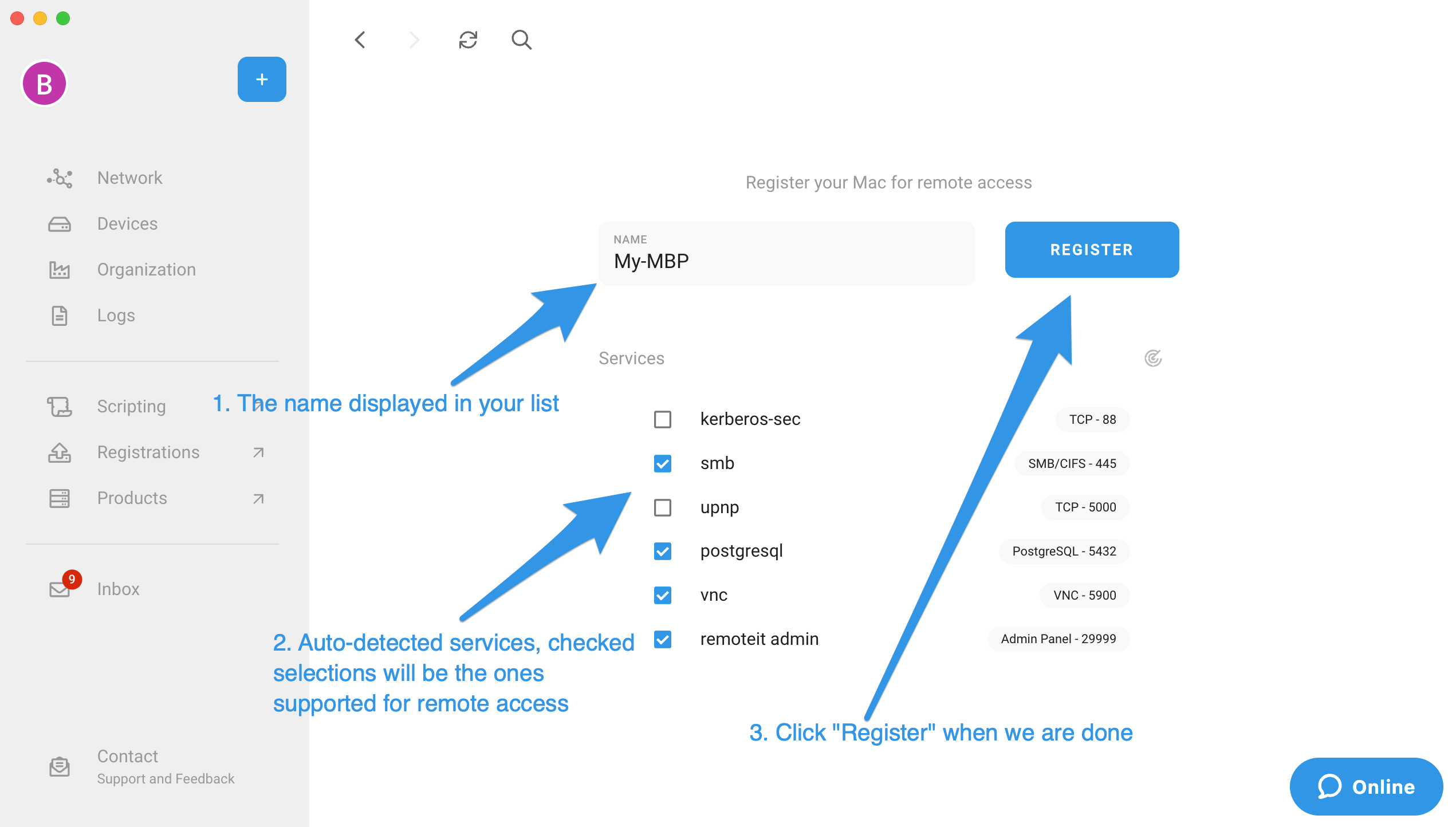 Mac register device