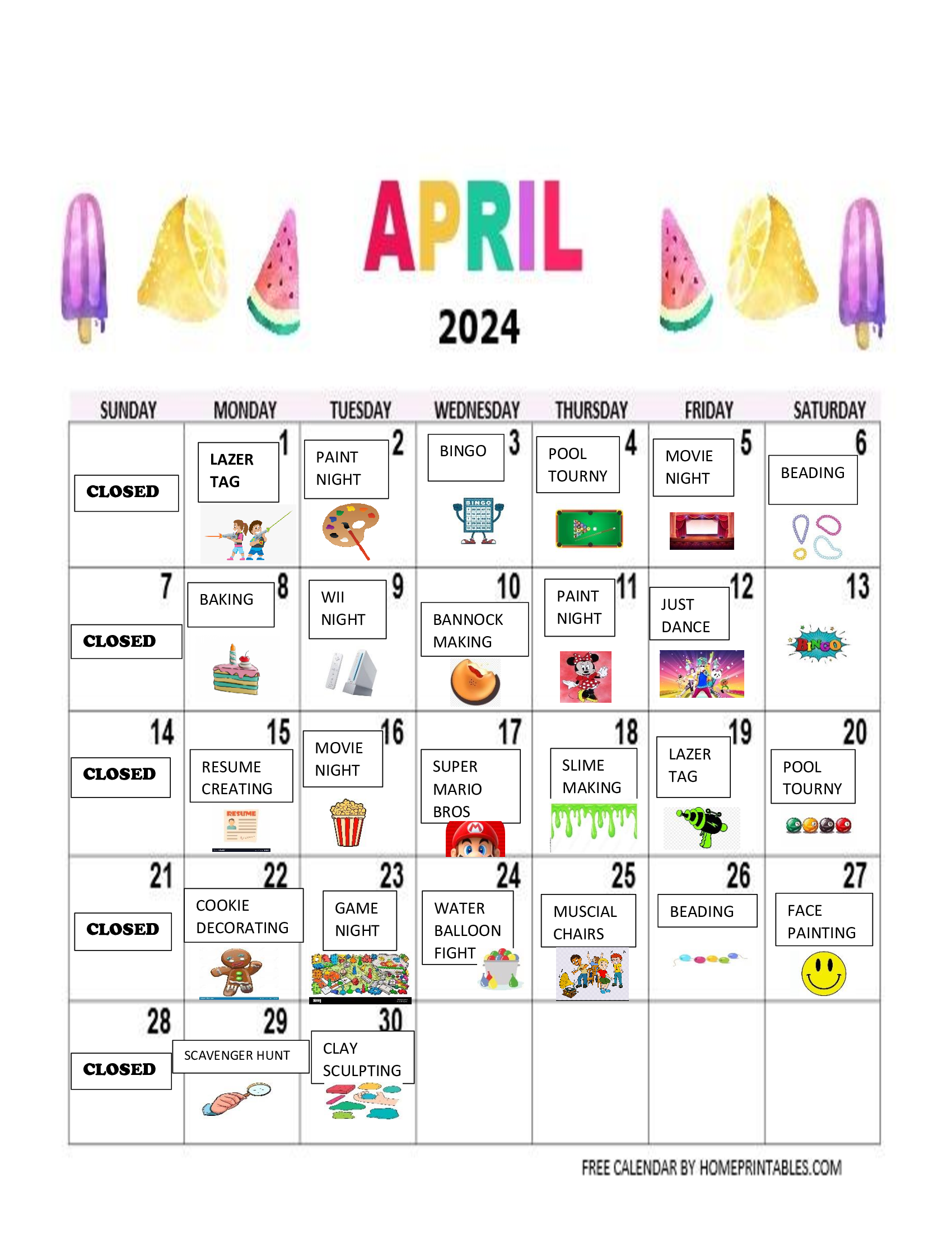 Drop In April Calendar