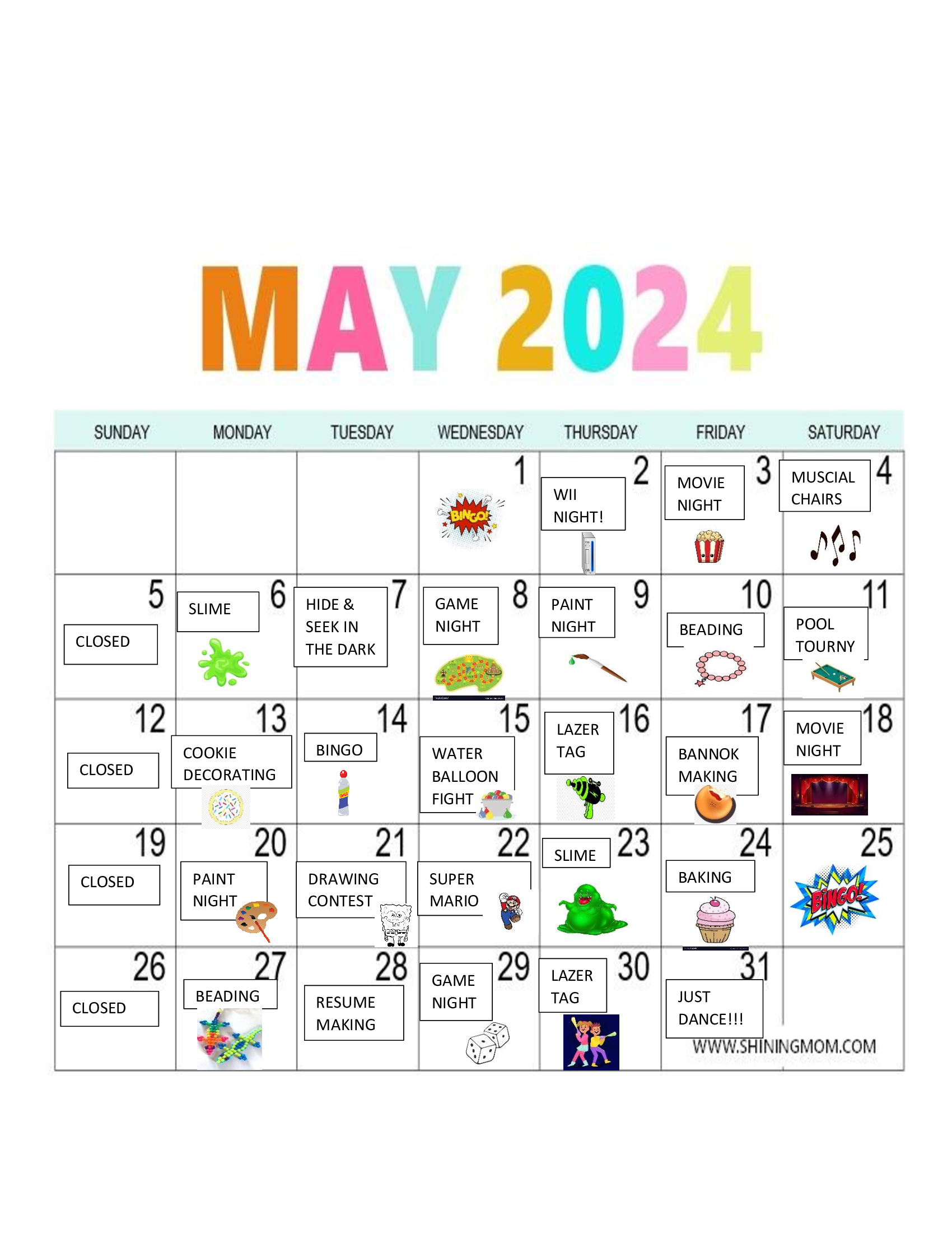 Drop In May Calendar