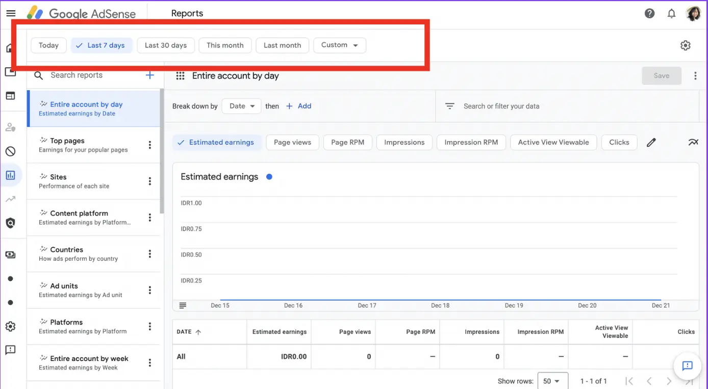 setting time range di Google AdSense