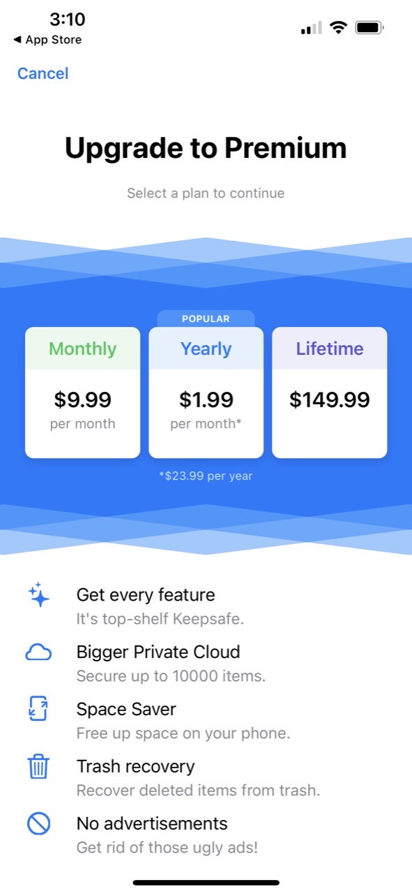 Secret Photo Vault - Keepsafe — Paywall Screenshot ($700K/mo)