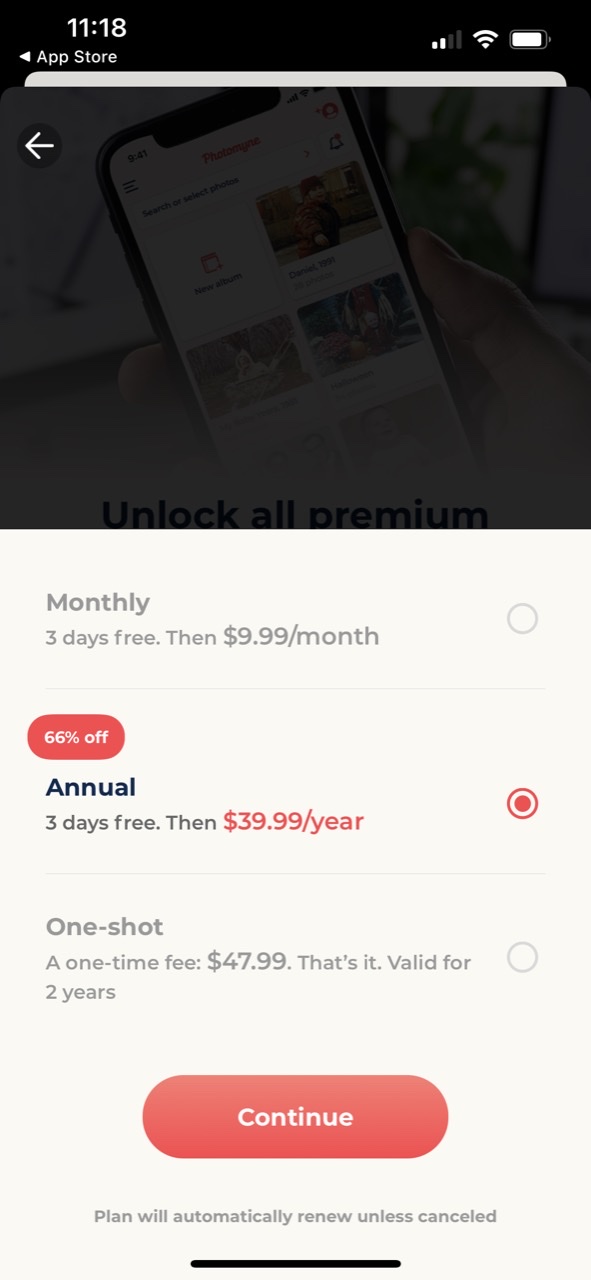 Photo Scan App by Photomyne — Paywall Screenshot (300K/mo)