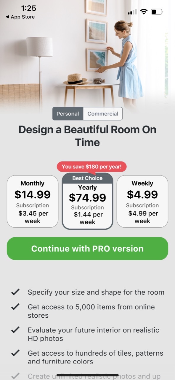 Room planner home design 3d paywall screenshot 400k mo 