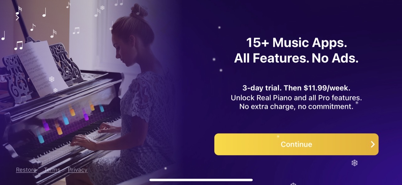 Piano Keyboard & Music Tiles — Paywall Screenshot (200K/mo)
