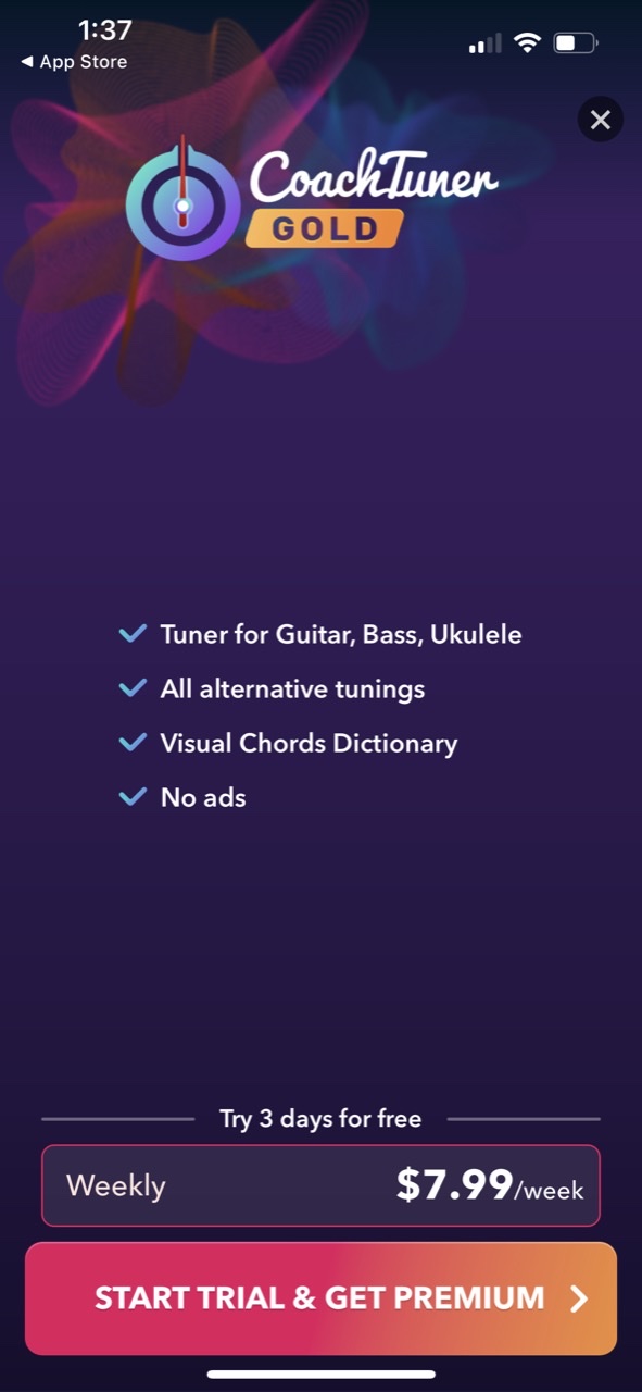 Guitar Tuner Easy tune chords — Paywall Screenshot (60K/mo)
