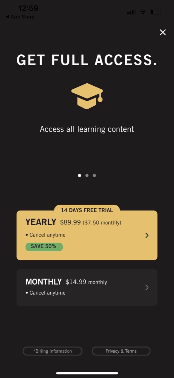 Gibson Guitar lessons & tuner — Paywall Screenshot (70K/mo)