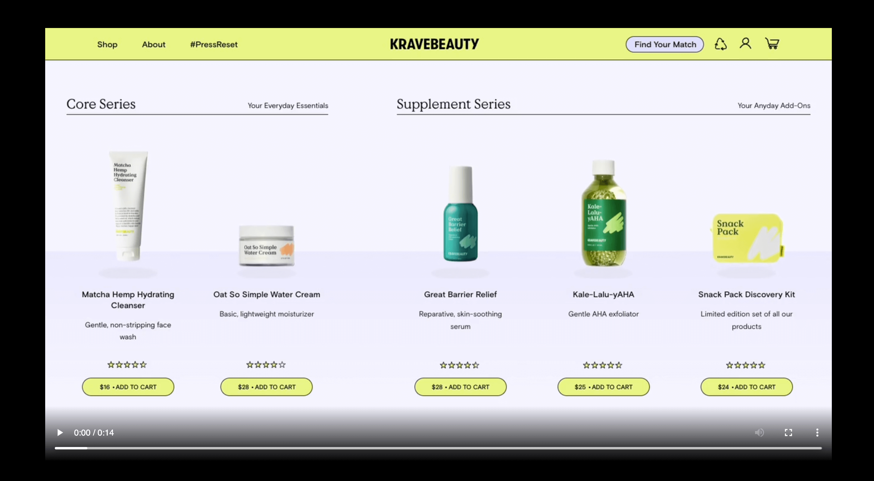 One of 100s of Shopify examples Krave Beauty Collections